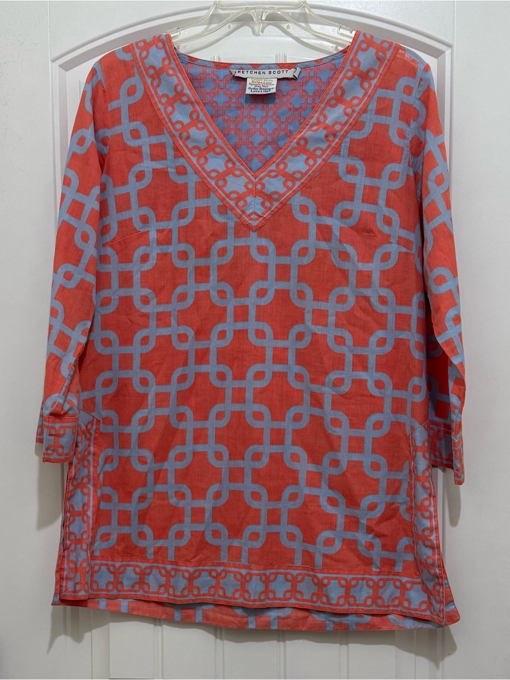 Gretchen Scott Orange Coral Blue Cotton Tunic Top - Womens Medium